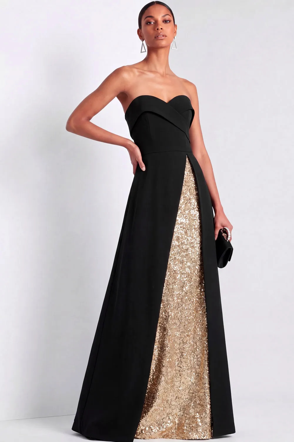 Champagne Sequin Sweetheart A-Line Maxi Formal Gown