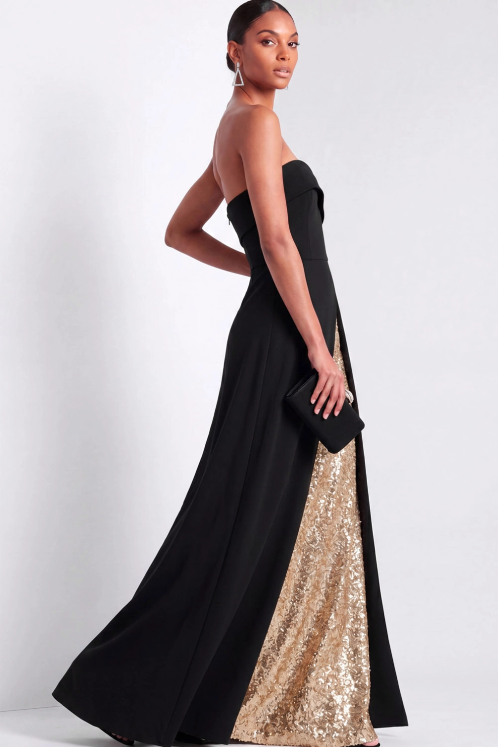 Champagne Sequin Sweetheart A-Line Maxi Formal Gown