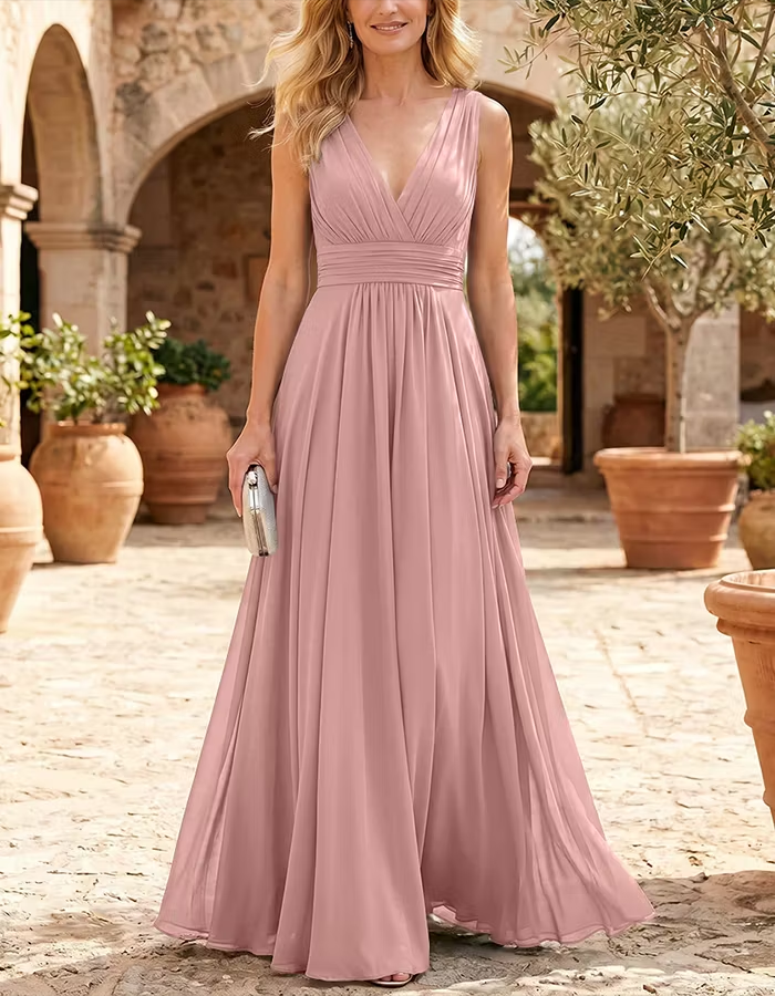 Navy Blue Sleeveless Chiffon Maxi Dress