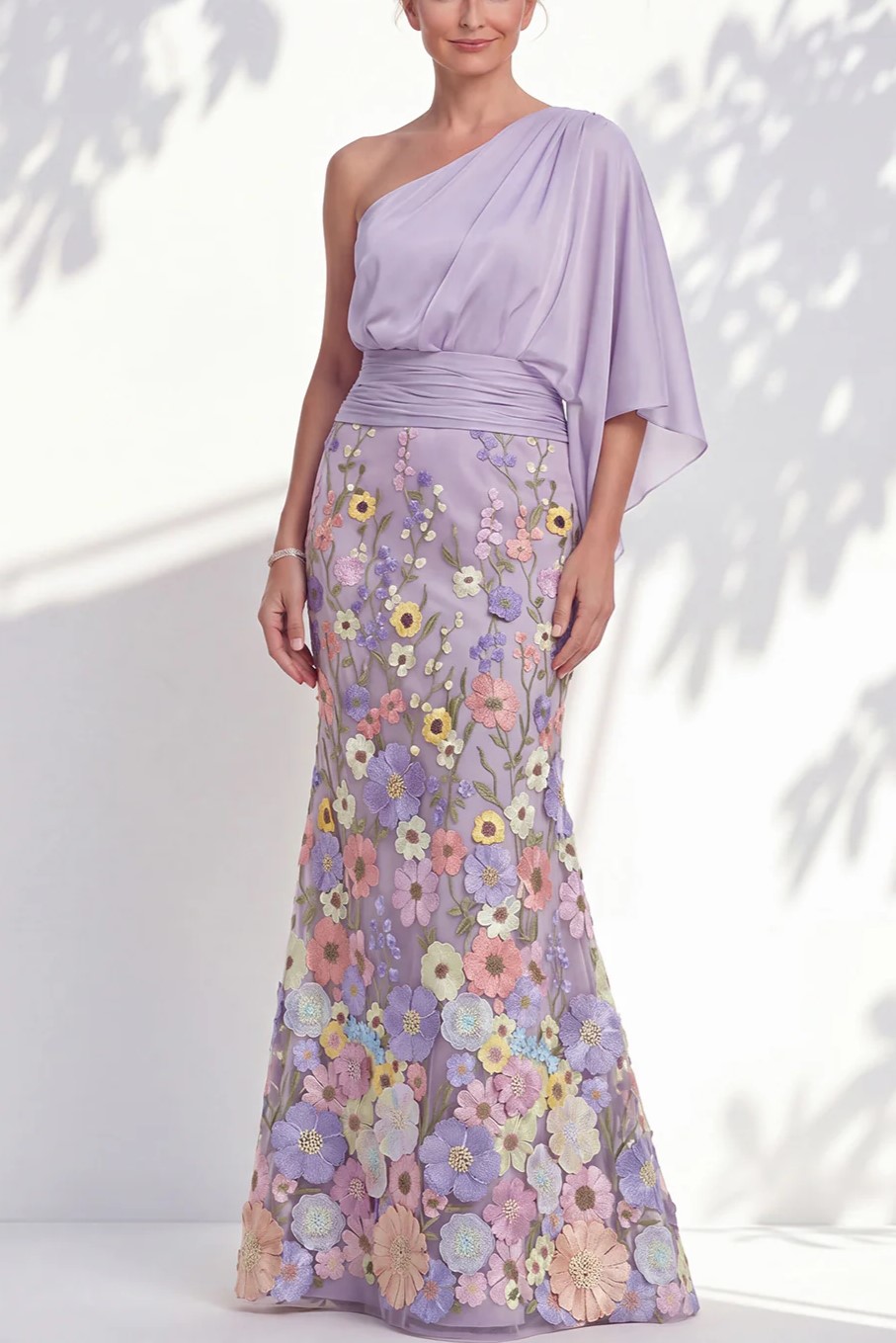 Floral Mermaid One Shoulder Maxi Dress