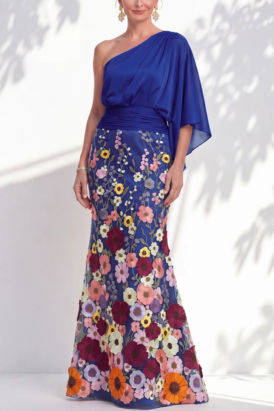 Floral Mermaid One Shoulder Maxi Dress