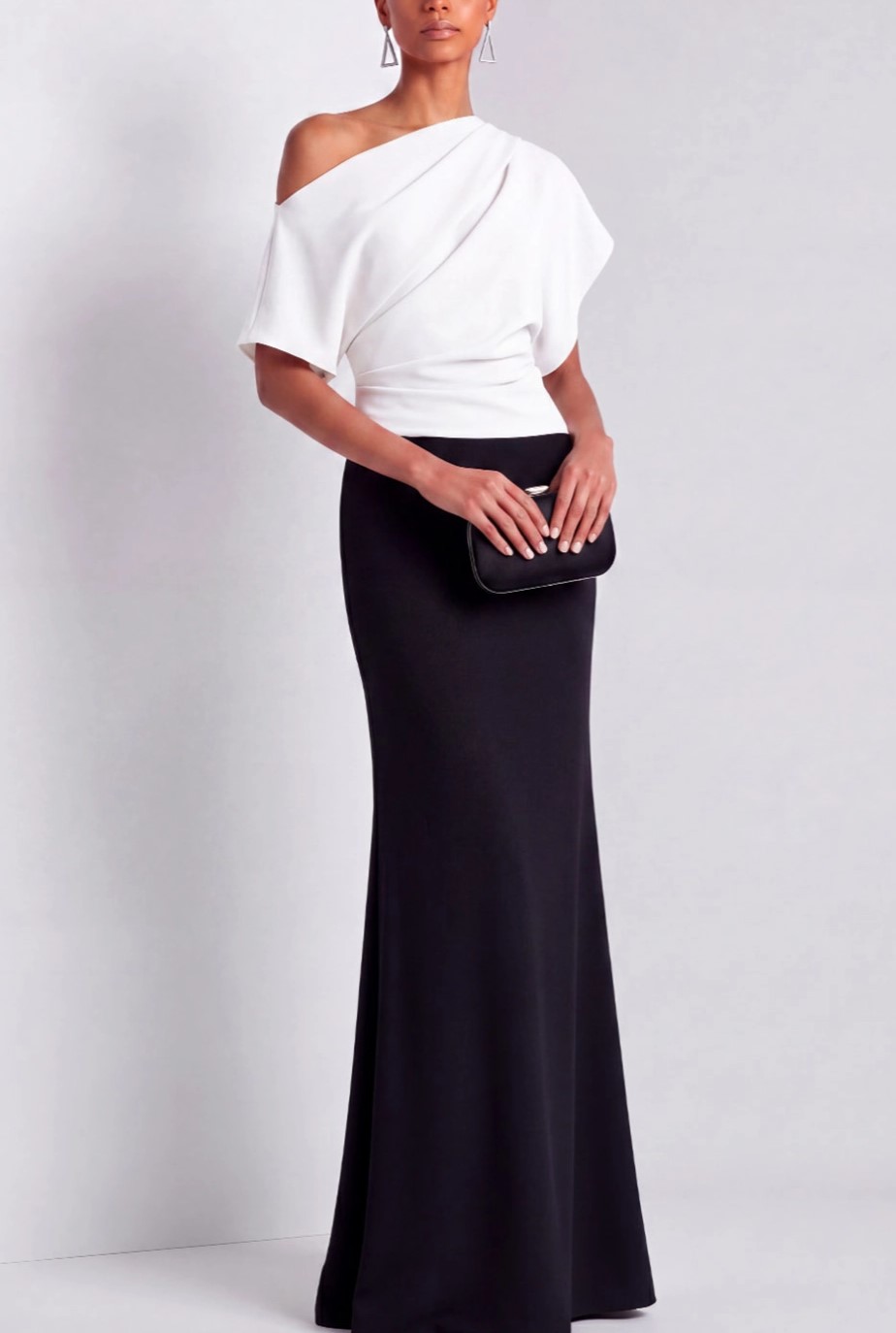 Black White Mermaid Off Shoulder Maxi Dress