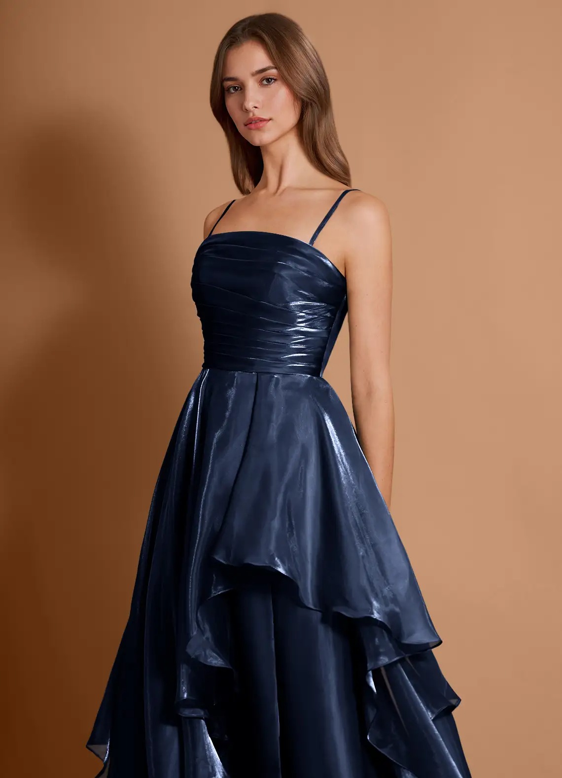 Burgundy Strapless Ruffled High-Slit Evening Gown