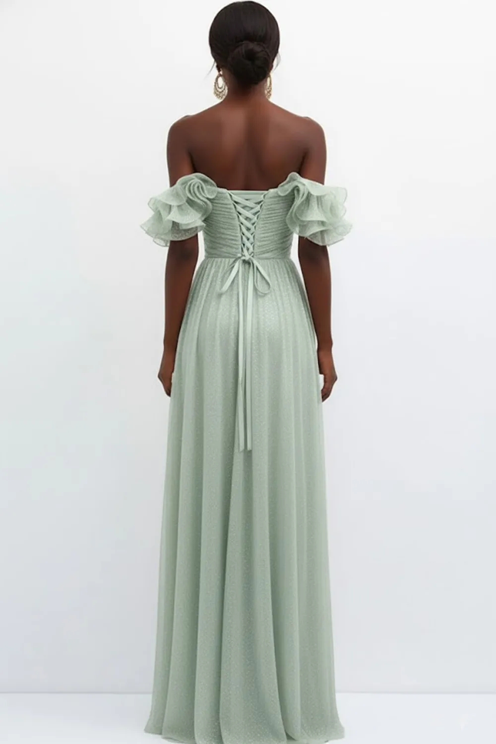 Light Blue Off Shoulder A-Line Pleated Chiffon Maxi Dress