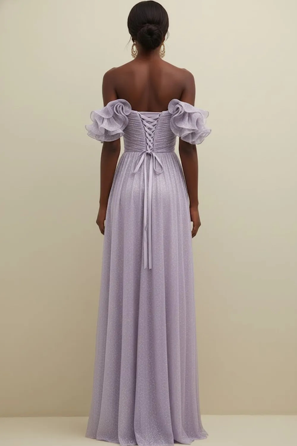 Light Blue Off Shoulder A-Line Pleated Chiffon Maxi Dress