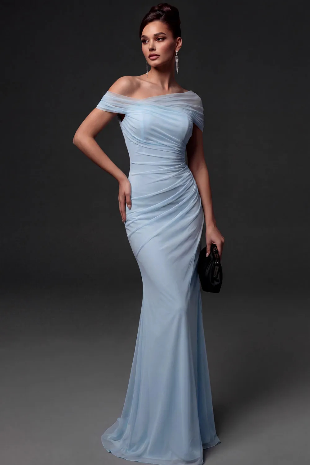 Off Shoulder Mermaid Pleated Chiffon Maxi Dress