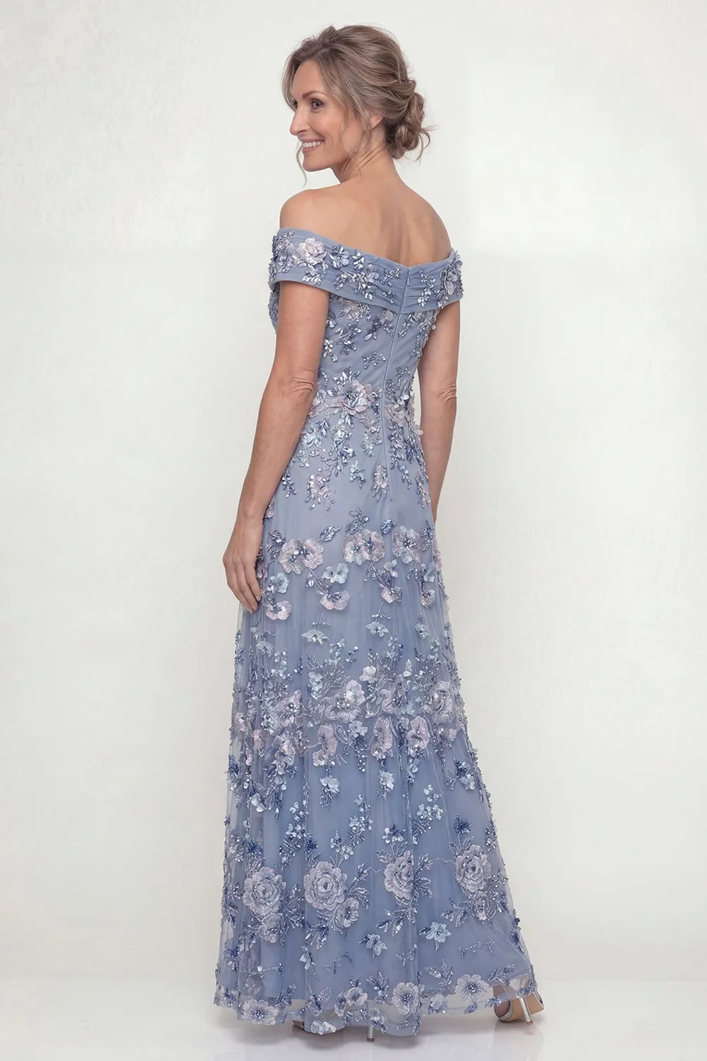 Sparkly Dusty Blue Off the Shoulder A Line Maxi Dress