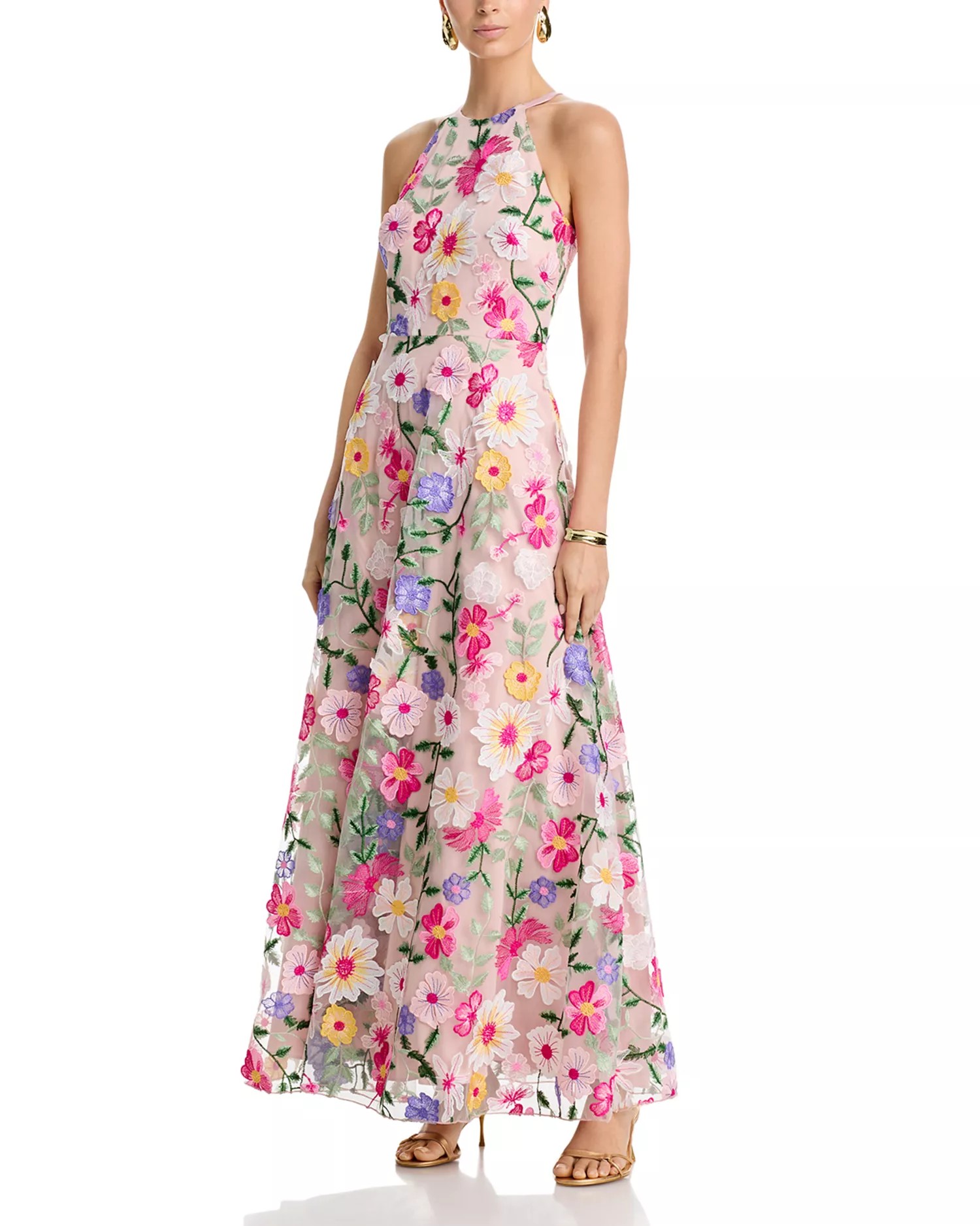 Whimsical Embroidered Floral A-Line Evening Gown