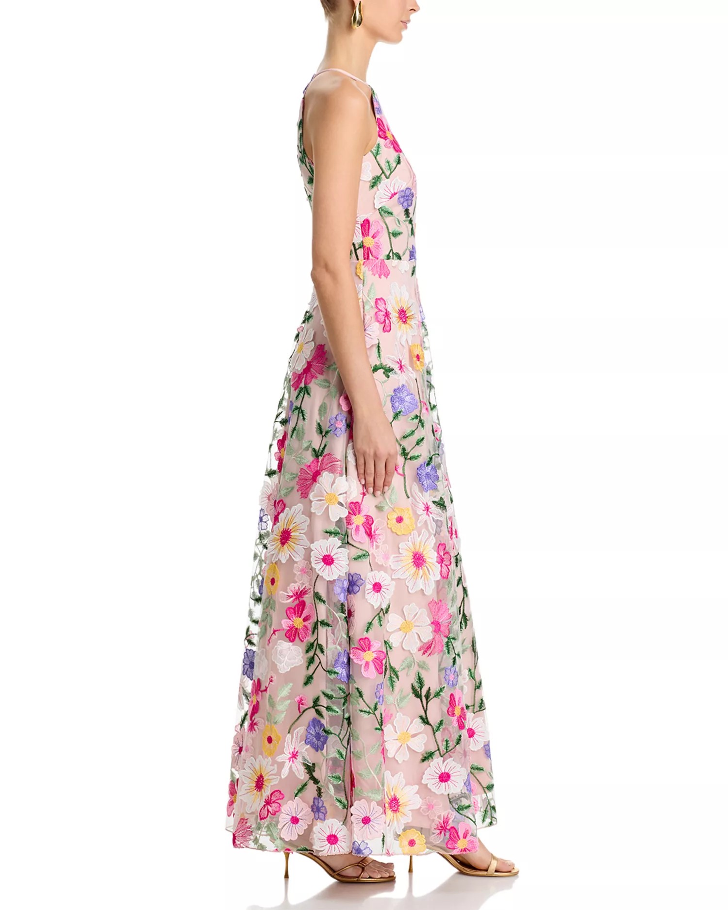 Whimsical Embroidered Floral A-Line Evening Gown