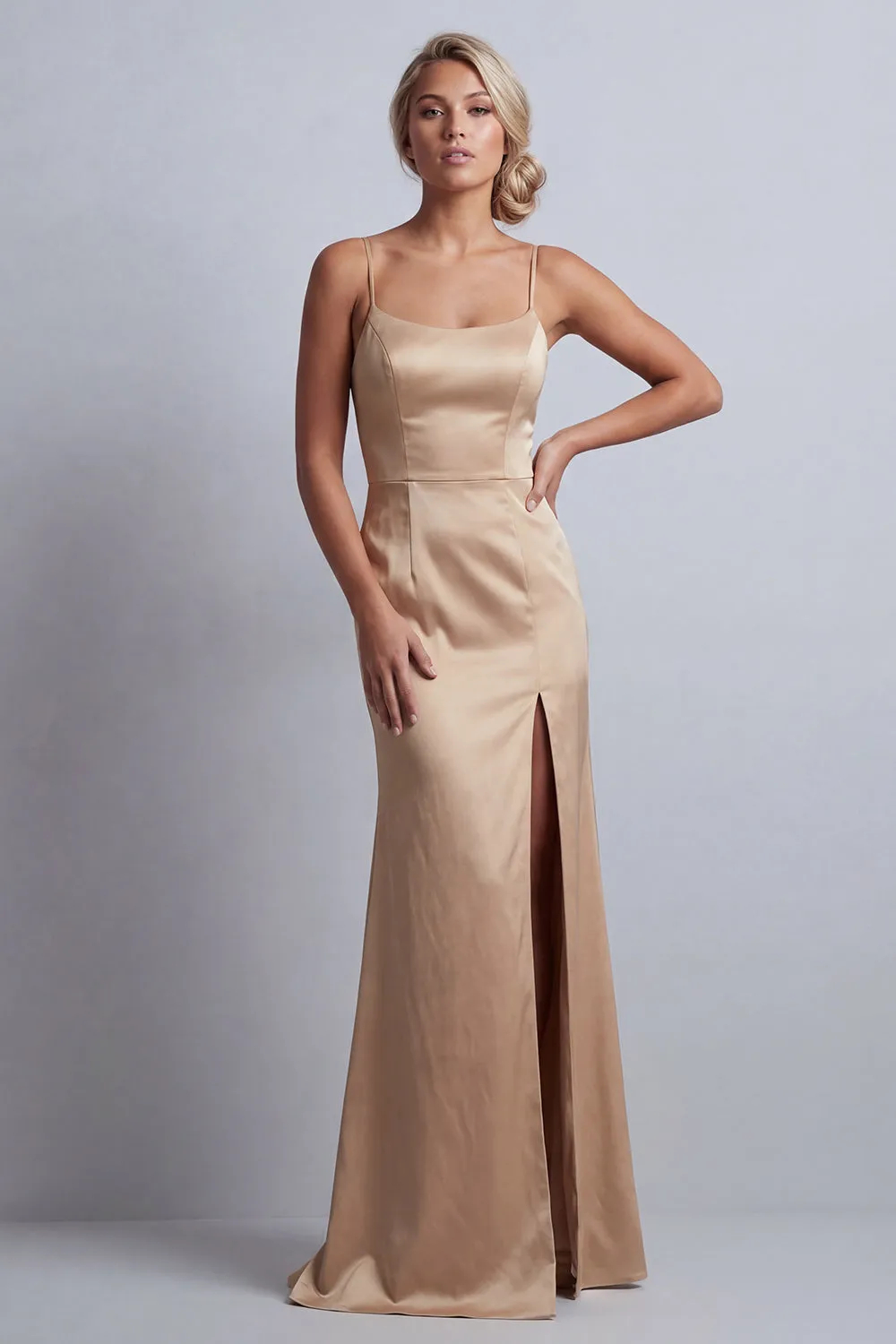 Sparkly Champagne Satin Mermaid  with Cape Maxi Dress