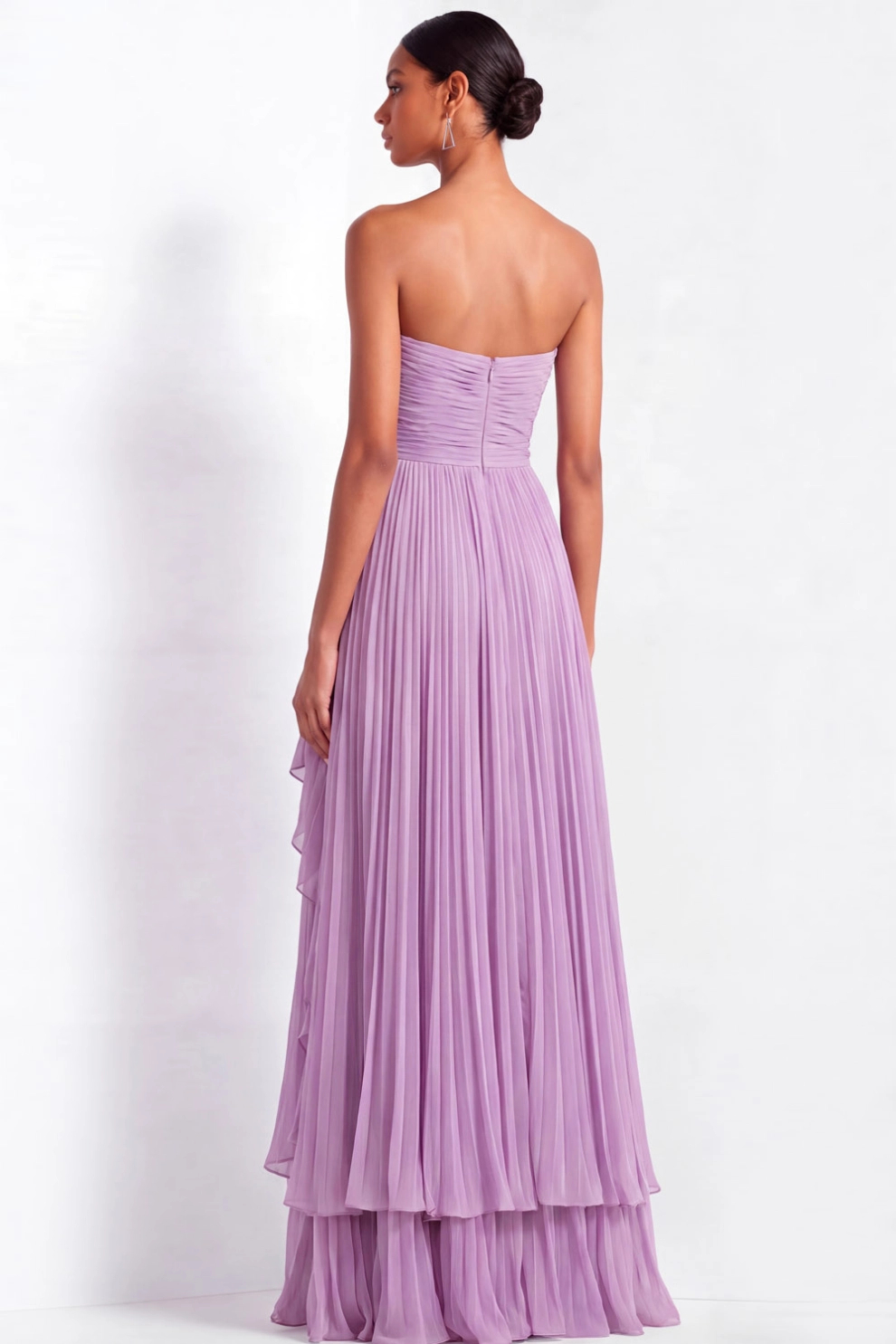 Lilac Sweetheart Pleated Ruffle Maxi Dress
