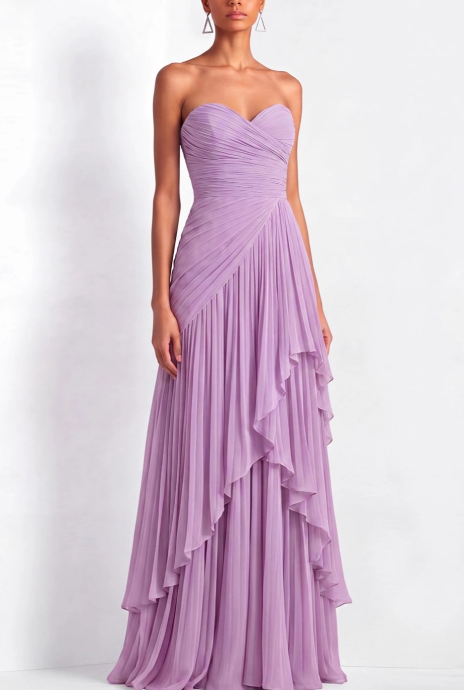 Lilac Sweetheart Pleated Ruffle Maxi Dress