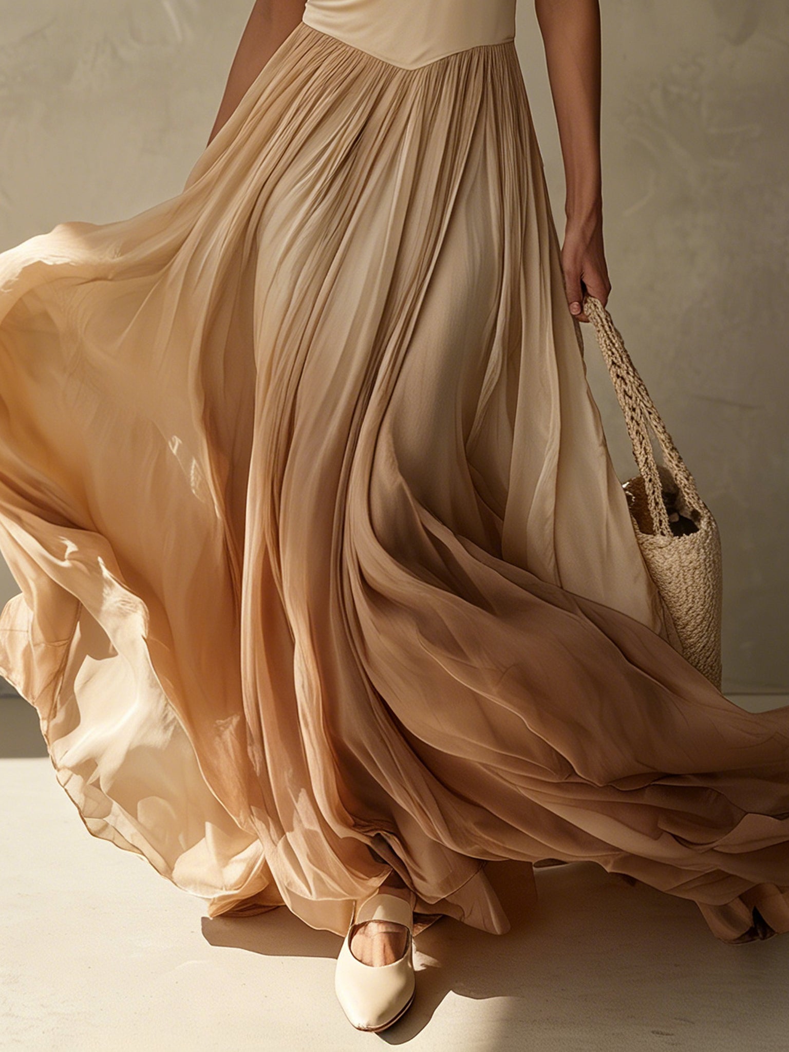 Nude Gradient Chiffon Sleeveless Maxi Dress