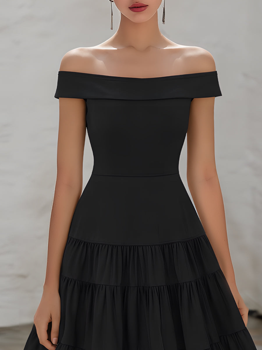 Off-Shoulder Tiered Ruffle A-Line Midi Dress
