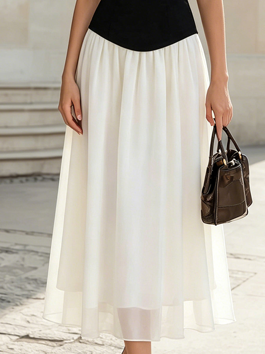 Black & White Halter Neck Midi Dress