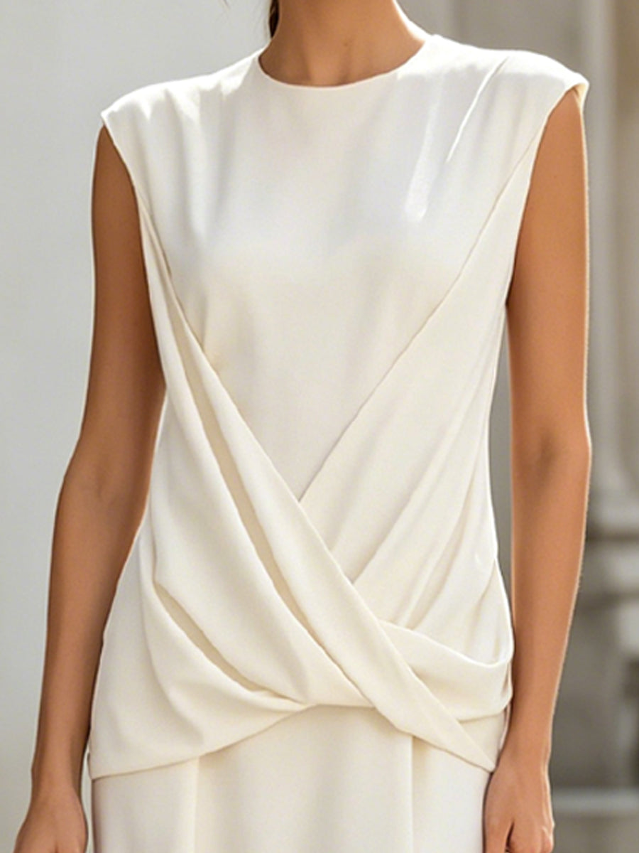 Draped Twist Front Sleeveless Midi Dress