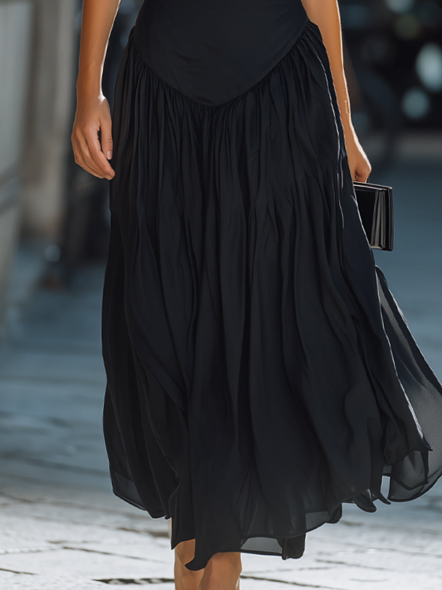 Square Neck Structured Bodice Flowing Chiffon Maxi Dress