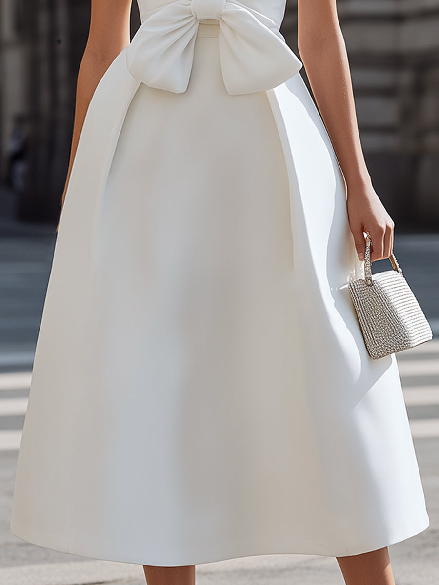 Elegant Bow Accent Halter Midi Dress