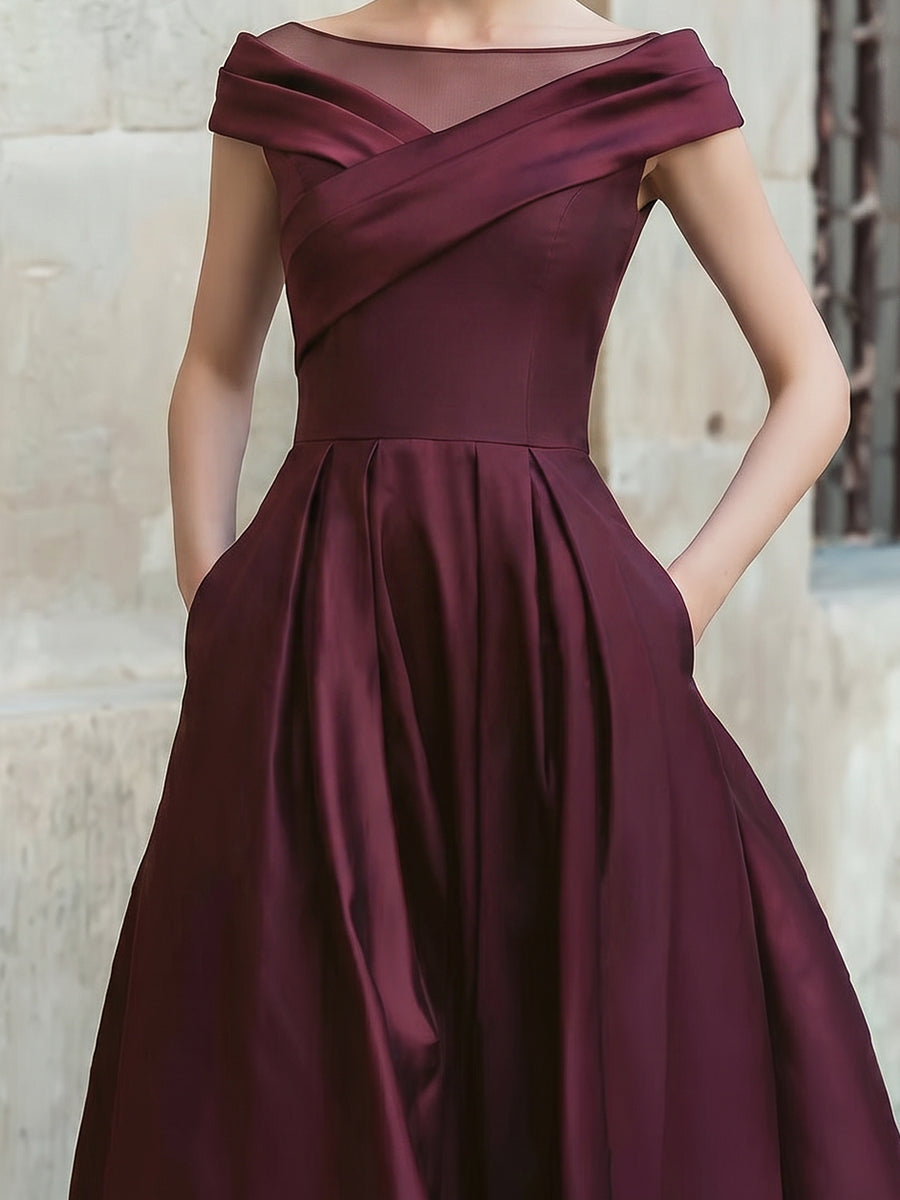 Off-Shoulder Draped High-Low Evening Gown