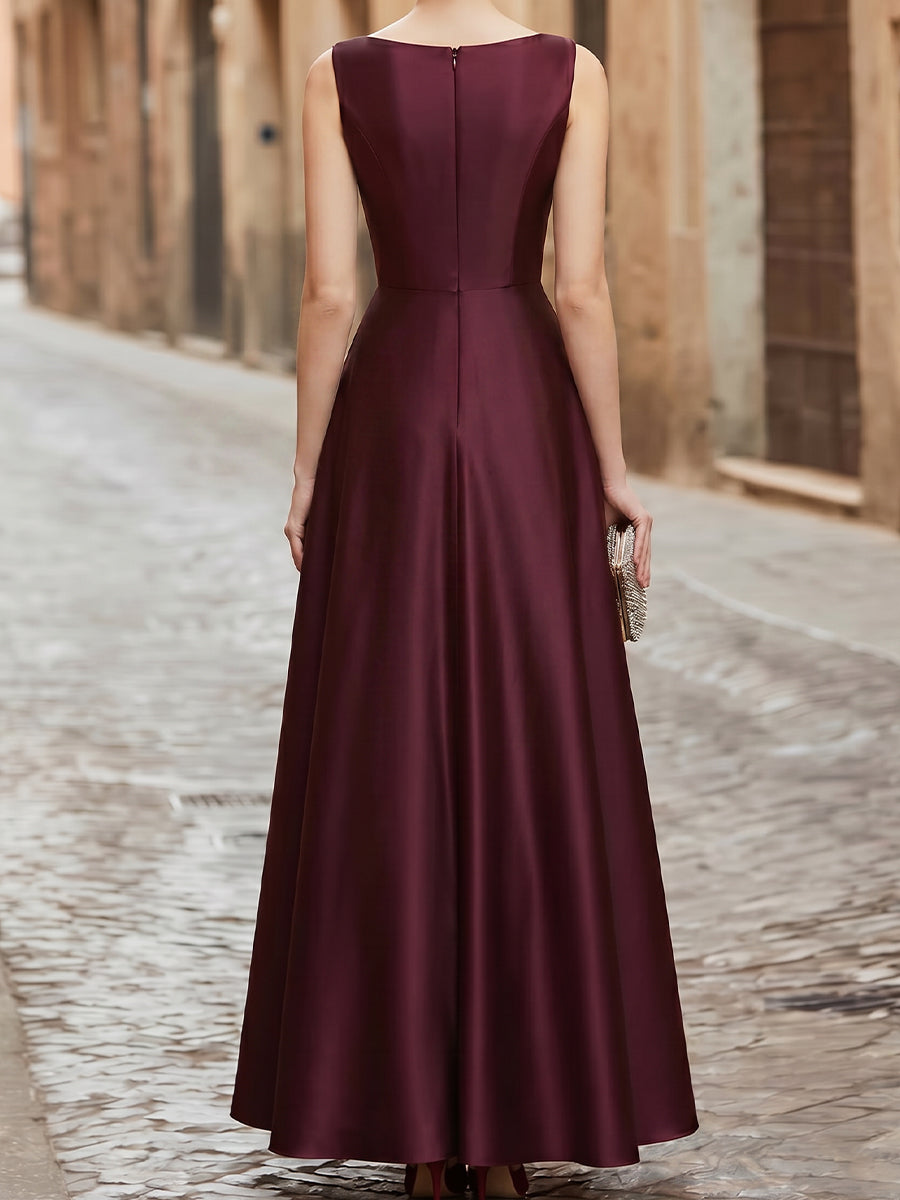 Illusion Neck Satin A-Line Evening Gown