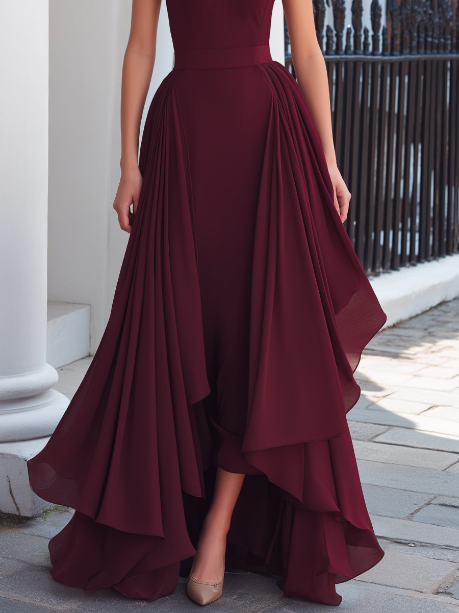 Halter Neck High-Low Chiffon Maxi Dress