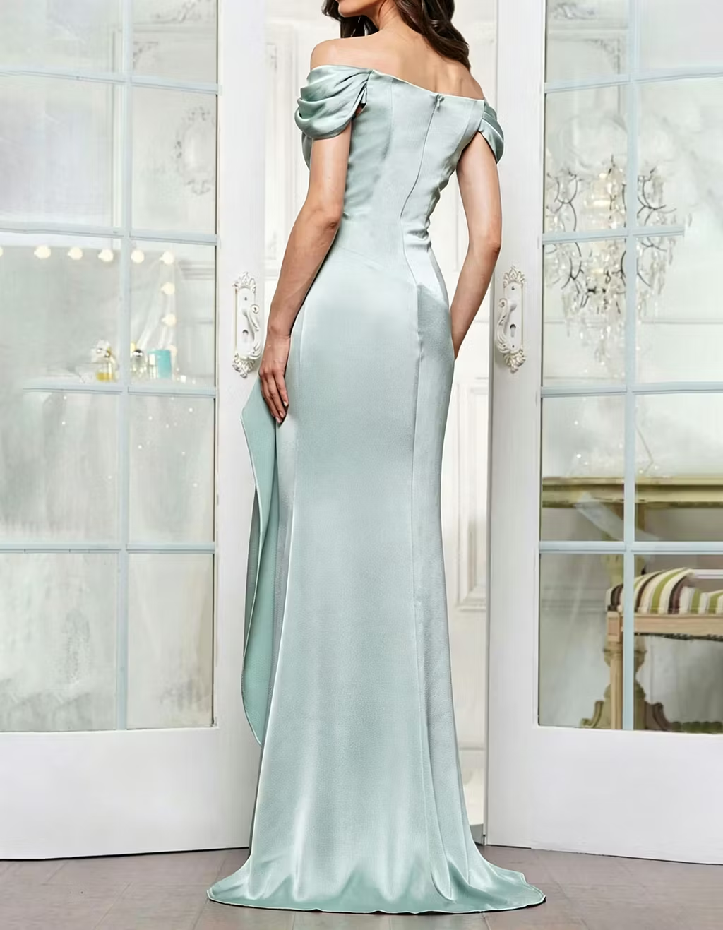 Satin Lace Embroidered Off-Shoulder Maxi Dress