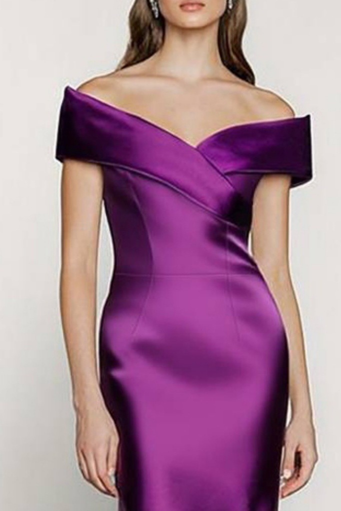 Formal ​Evening Dress Purple Satin Off Shoulder Mermaid Maxi Dress