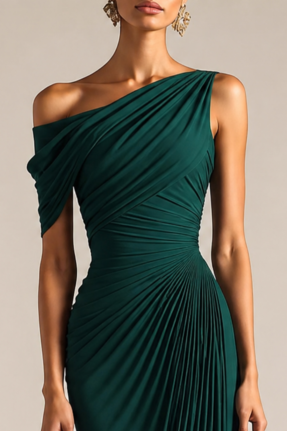 Teal One-Shoulder Ruched Mermaid Maxi Dress