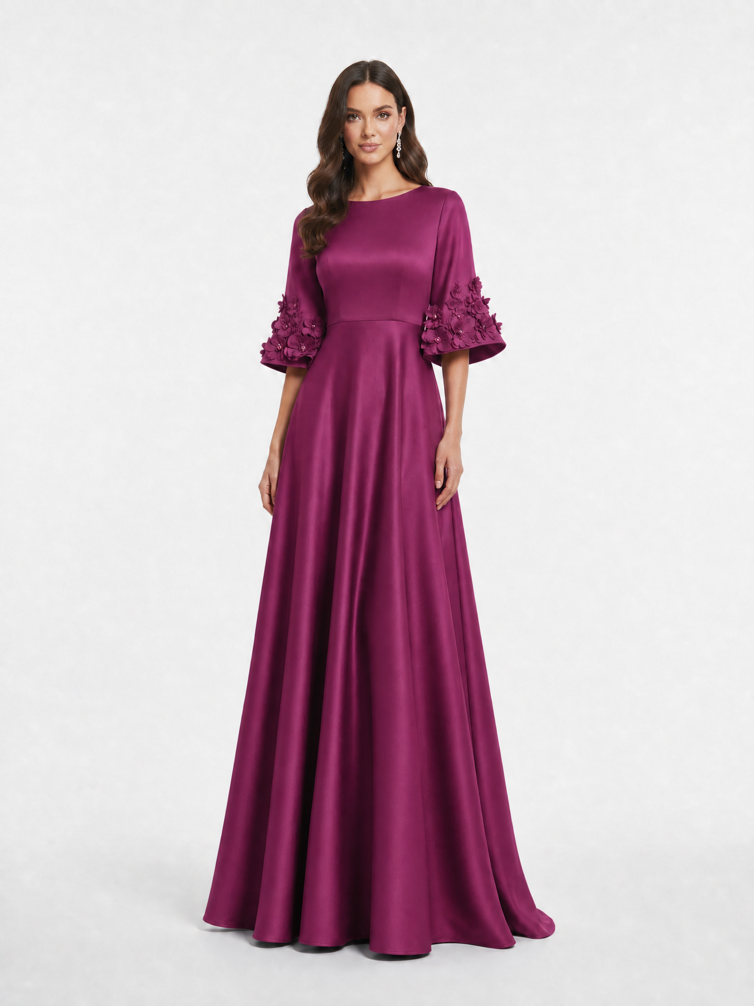 Sophisticated Floral-Accented Satin Gown