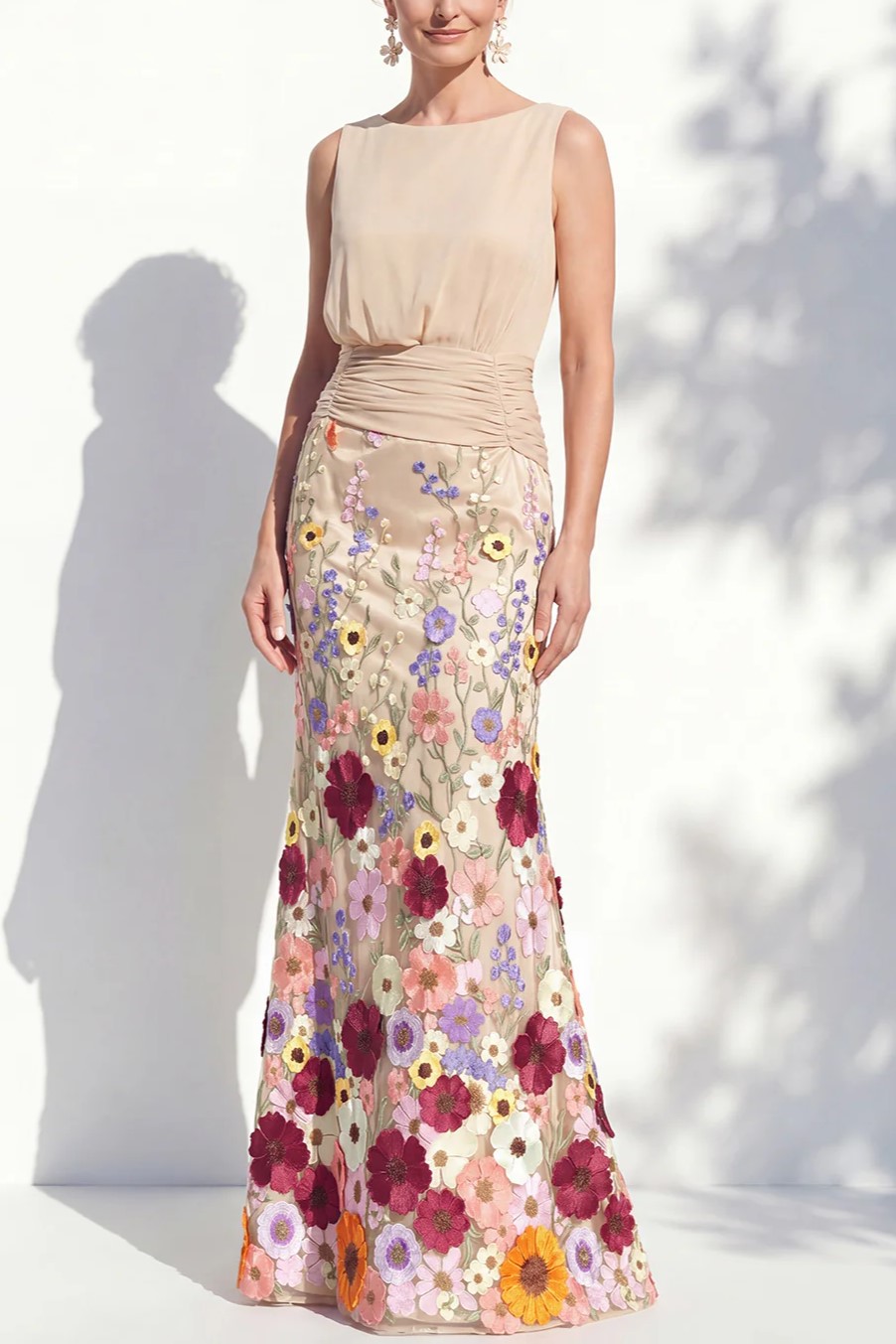 Sleeveless 3D Floral Embellished Mermaid Dress