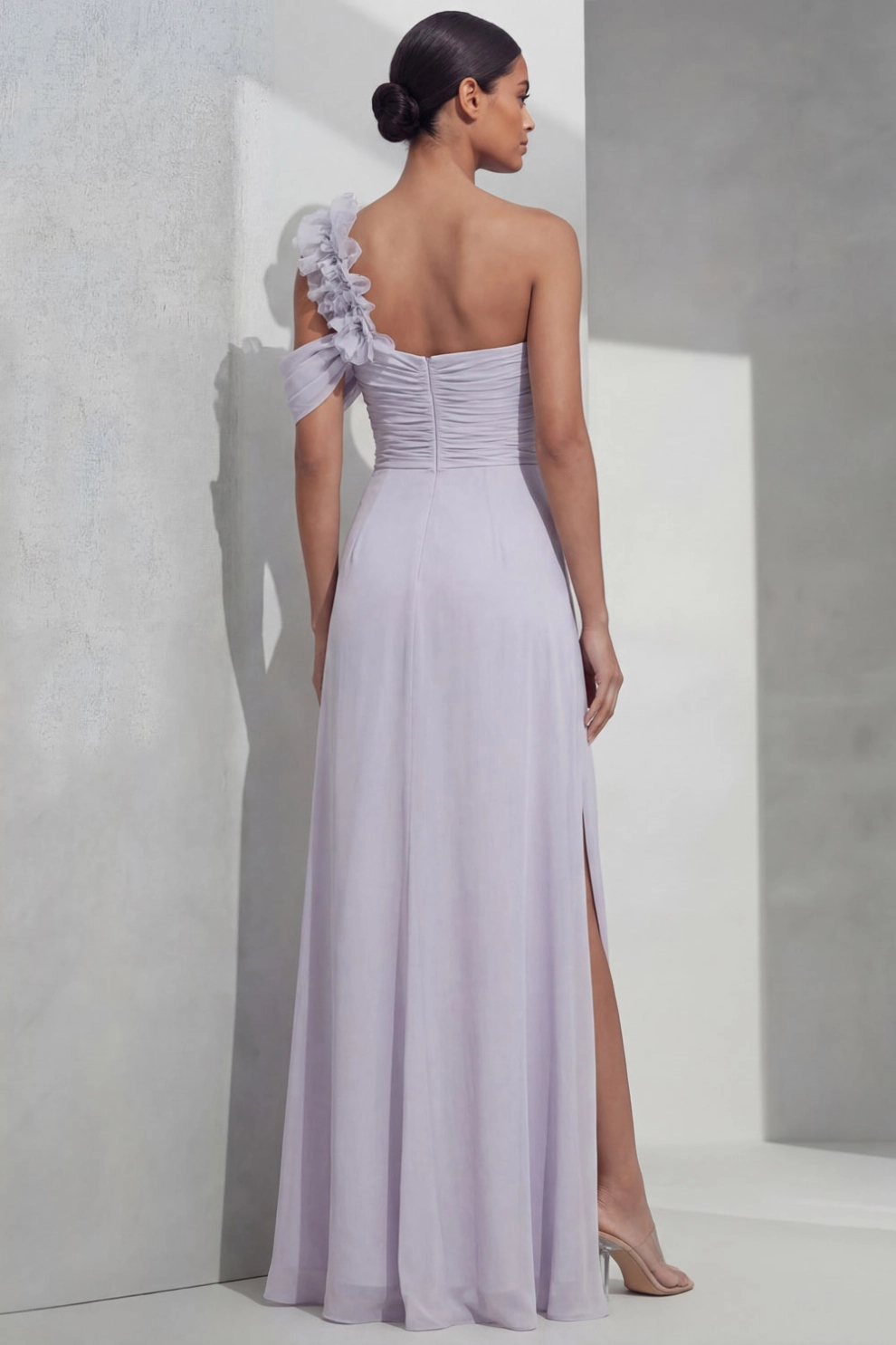 Lilac A-Line One Shoulder Chiffon Maxi Dress