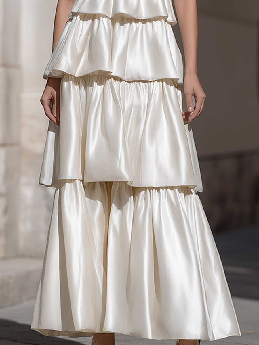Tiered Halter Neck Ruffle Maxi Dress