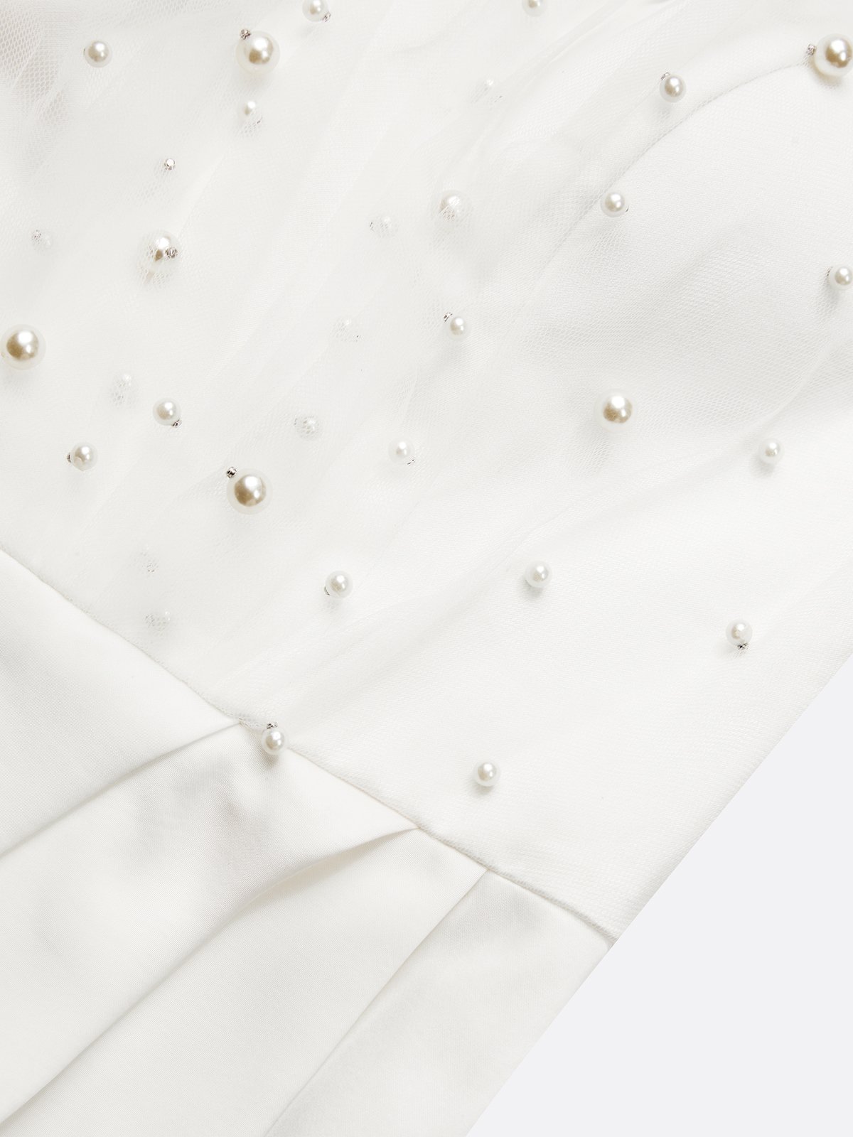 White Faux Pearl Side-Slit Classic Crew Neck Long Sleeve Puff Sleeve Sheath Bridal Gown Dress