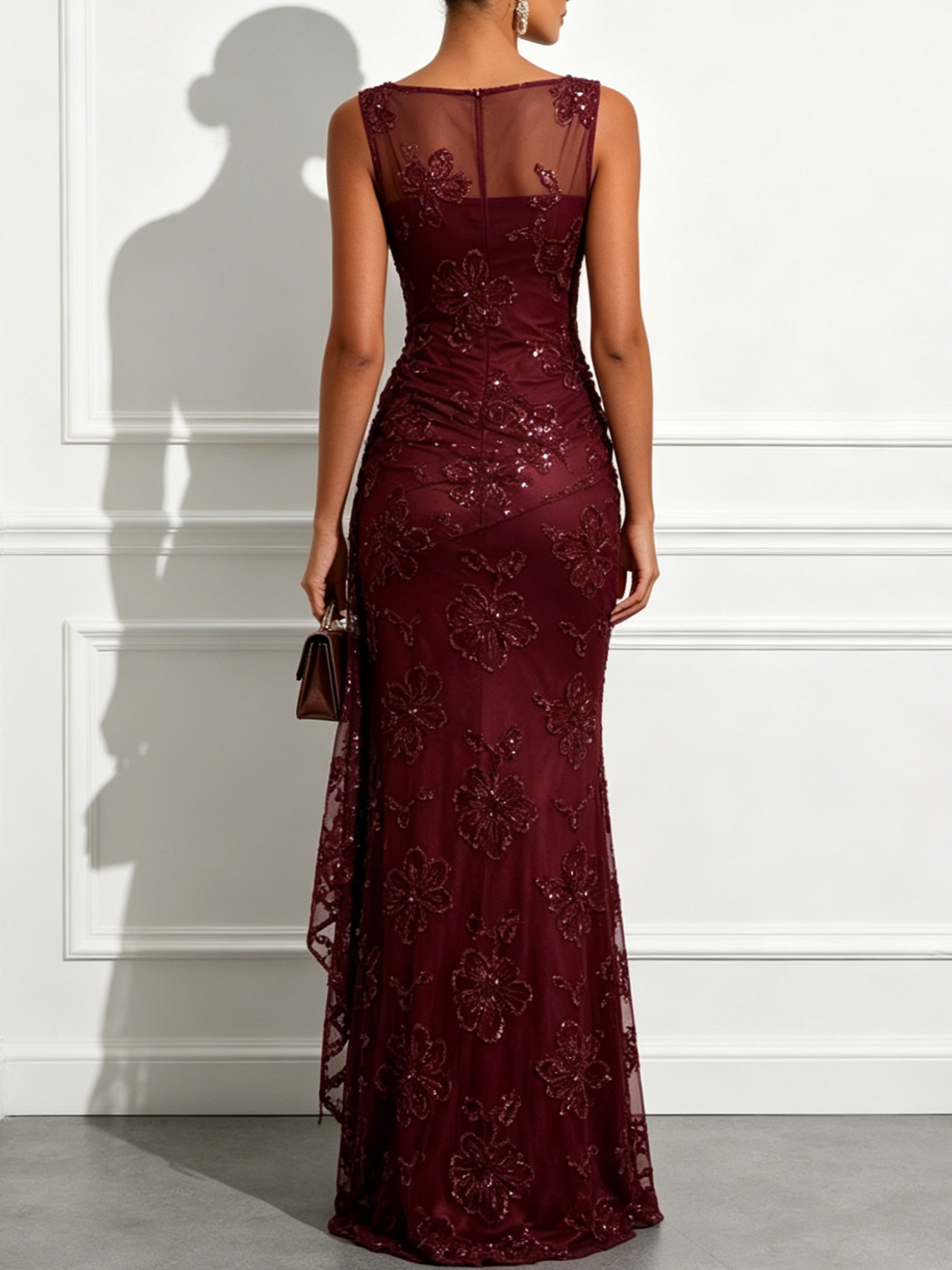 Jacquard Classic Boat Neck Sleeveless Sheath Maxi Dress
