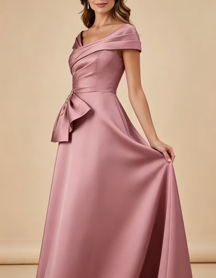 Off-the-shoulder Draped Satin Maxi Dress