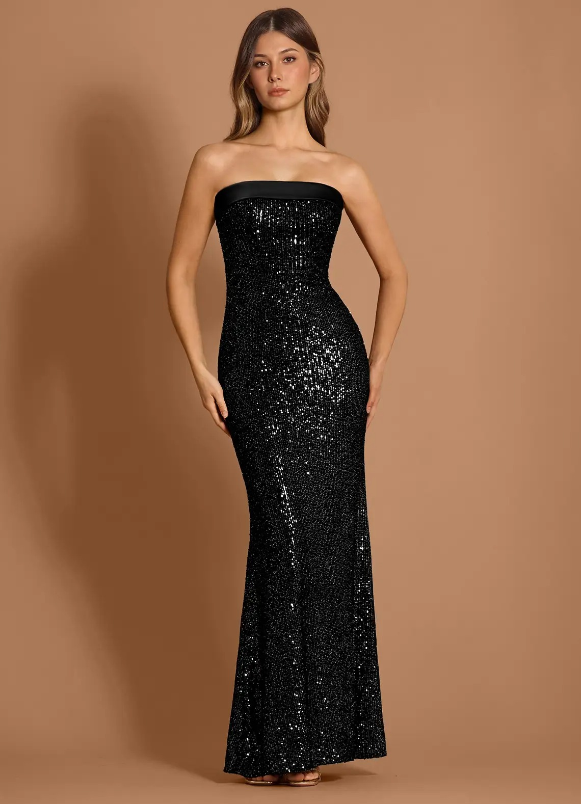 Black Strapless Sequin Mermaid Evening Gown
