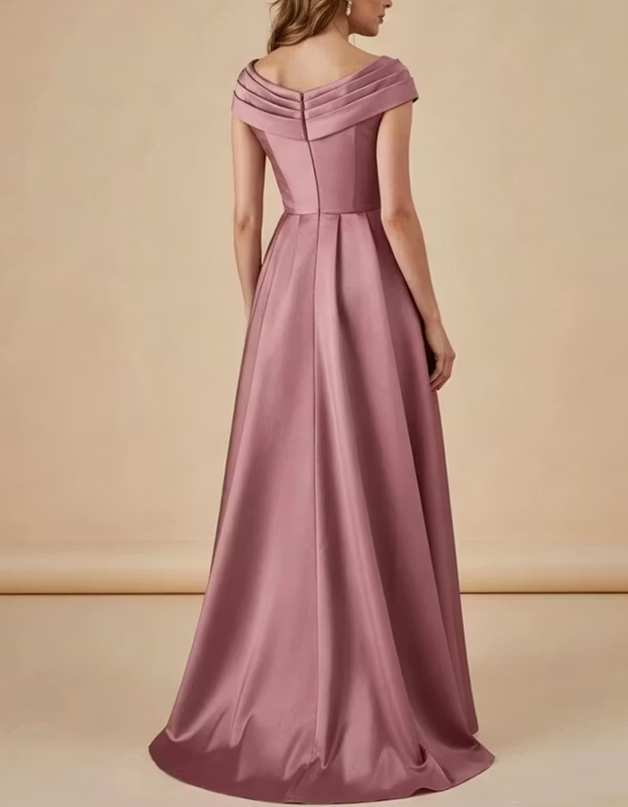 Off-the-shoulder Draped Satin Maxi Dress