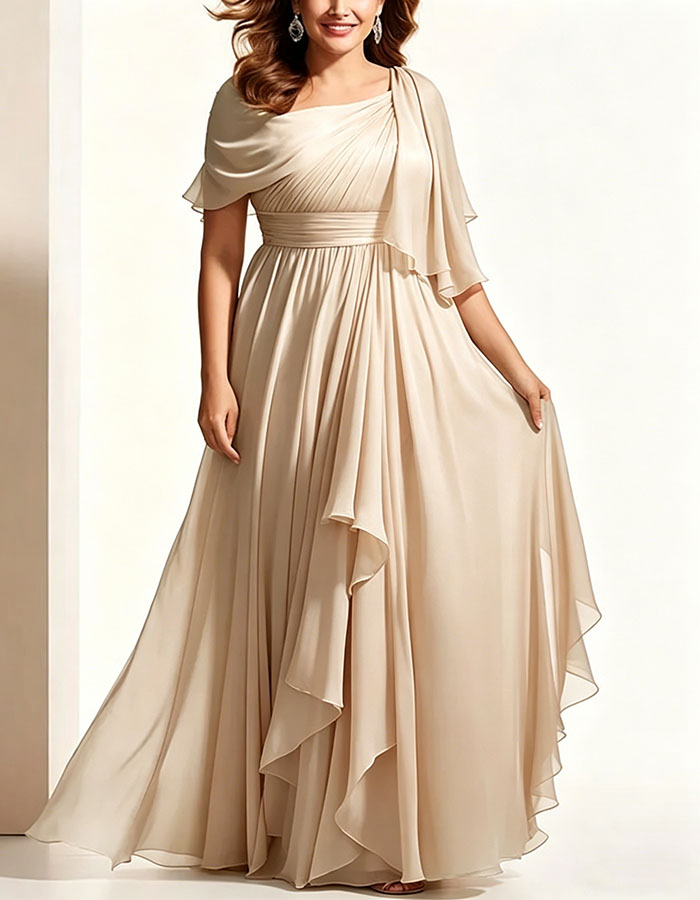 Sage Green Chiffon Asymmetrical Shawl Maxi Dress
