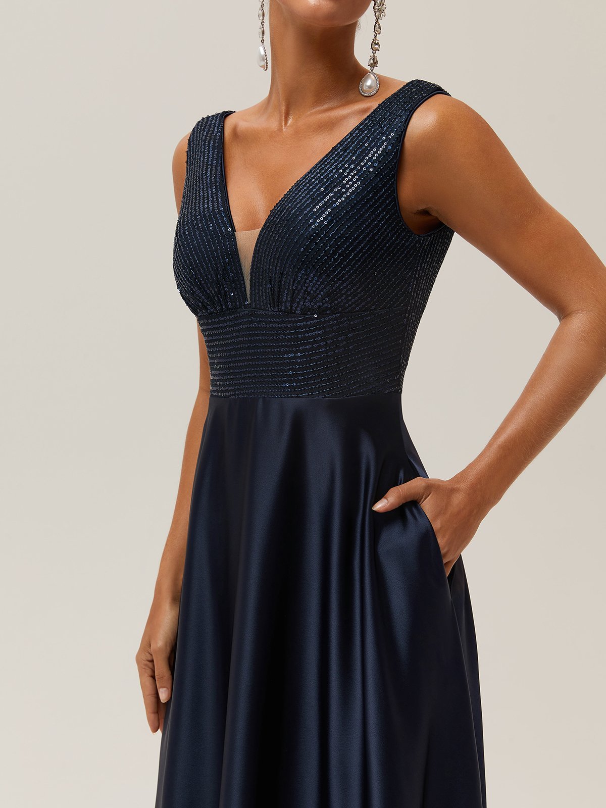 Purplish Blue Sequin A-Line Gown Satin Mother of the Bride or Groom Dress