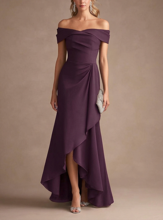 Formal Evening Dress Purple Off Shoulder Ruffle Maxi Dress