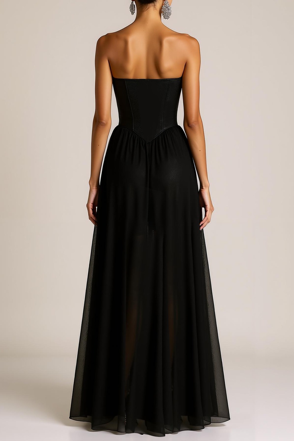 Evening Formal Dress Black Strapless Corset Slit Maxi Dress