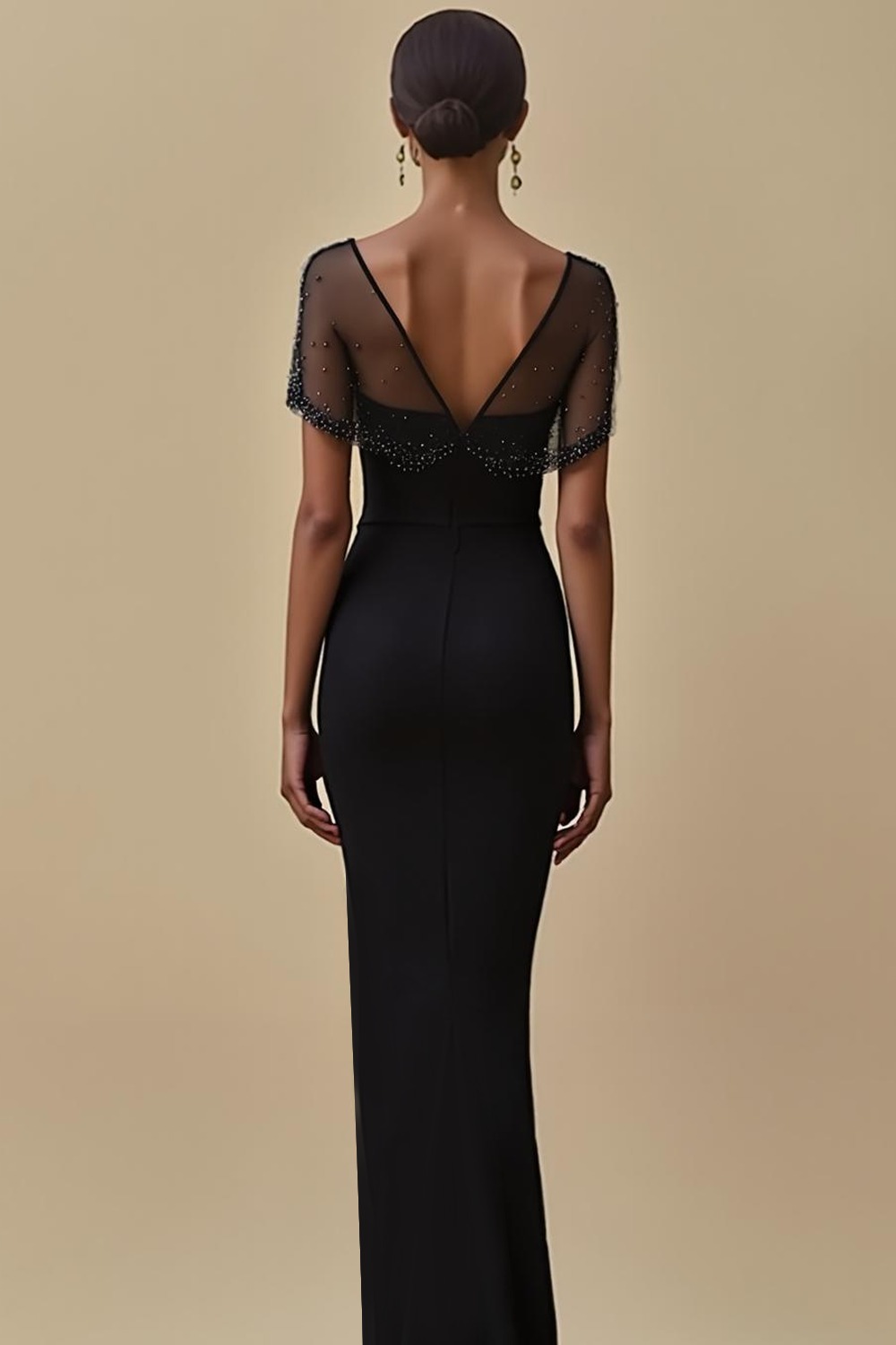 Evening Formal Dress Black Mermaid Illusion Neck Maxi Dress