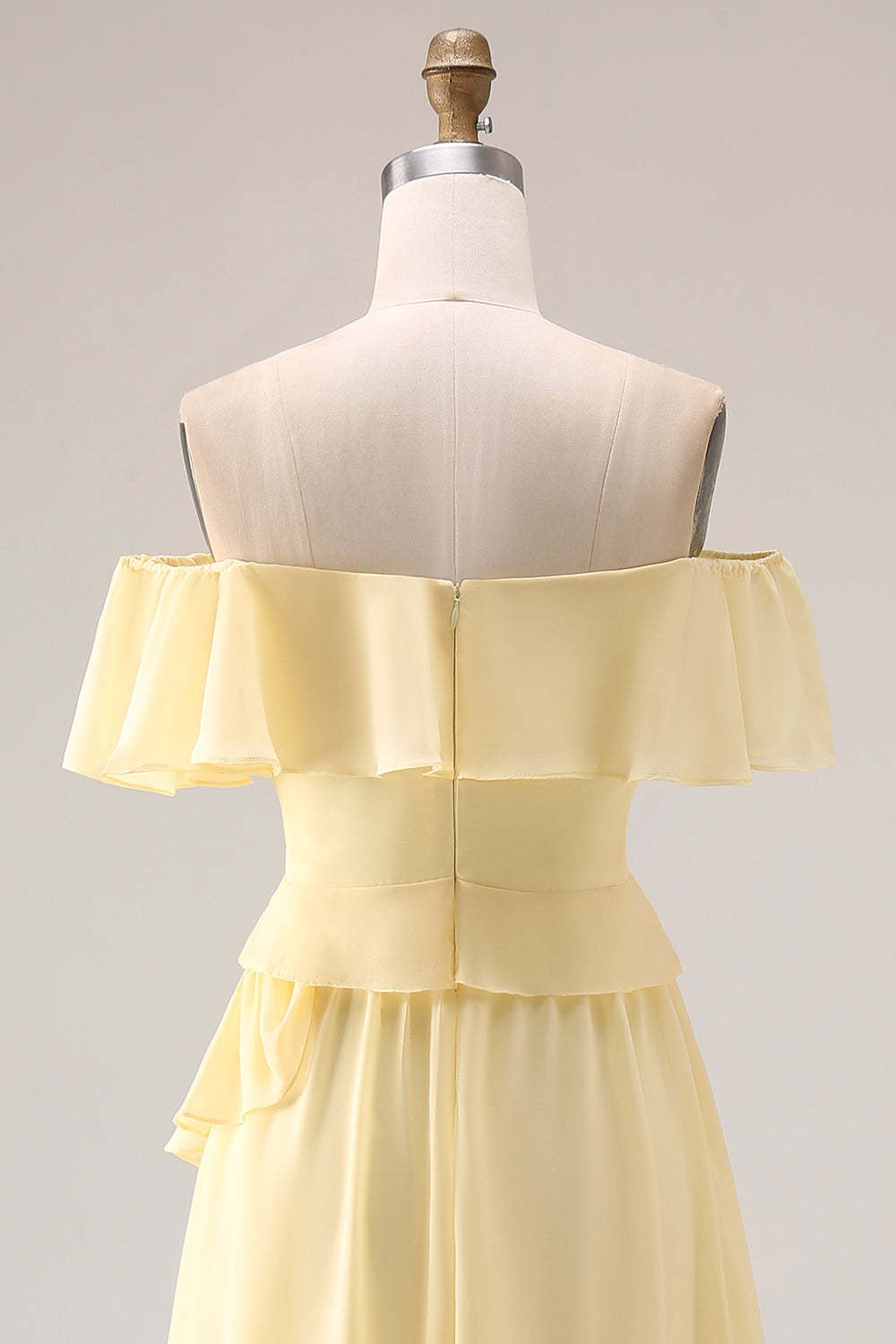 Yellow A Line Ruffled Off the Shoulder Maxi Bridesmaid Dress