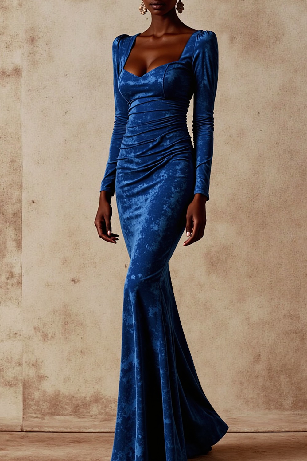Formal Dress Royal Blue Mermaid Square Neck Velvet Maxi Dress