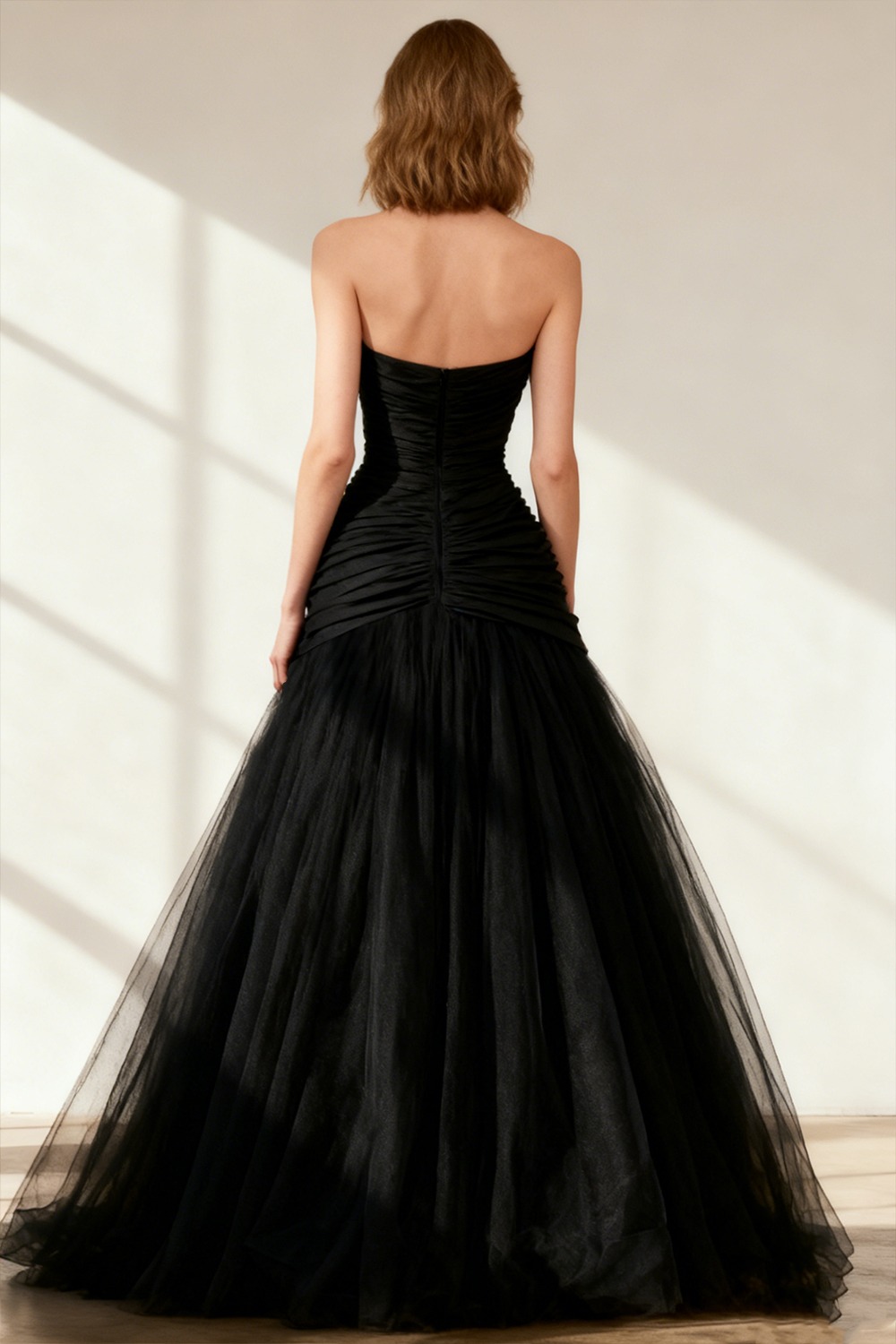 Black Prom Dress Sweetheart Tulle Ball Gown Maxi Dress