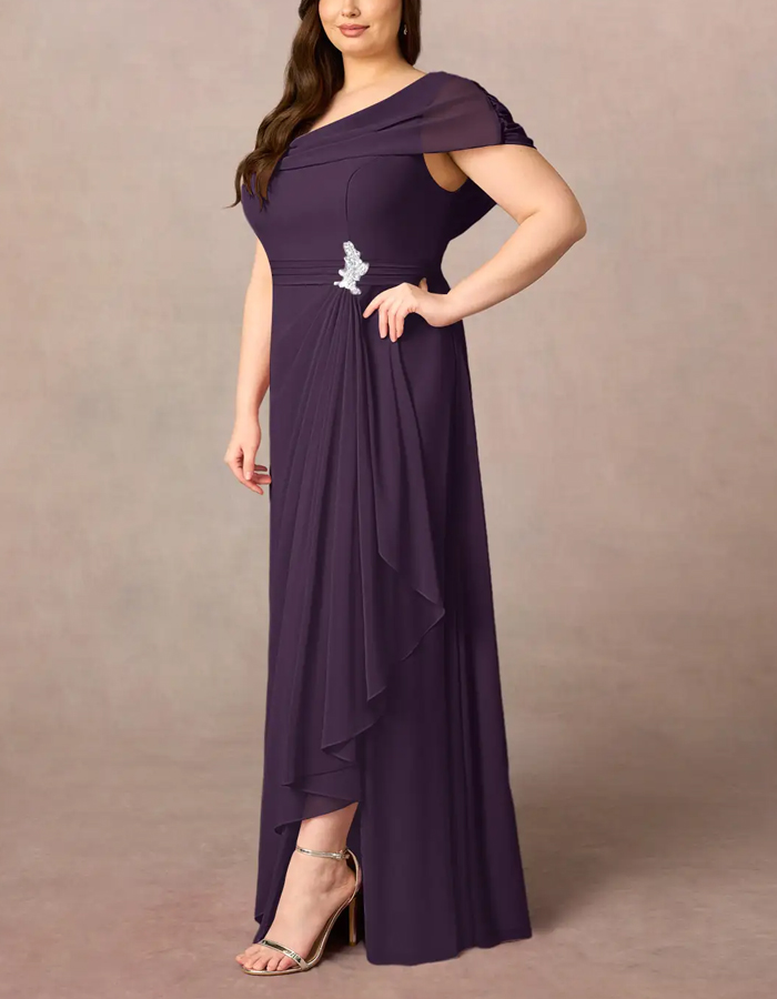 Purple A-line Chiffon Side Slit Maxi Dress