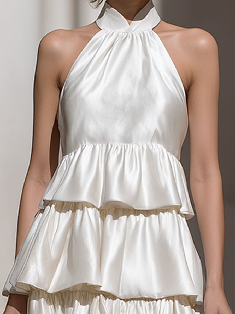 Tiered Halter Neck Ruffle Maxi Dress
