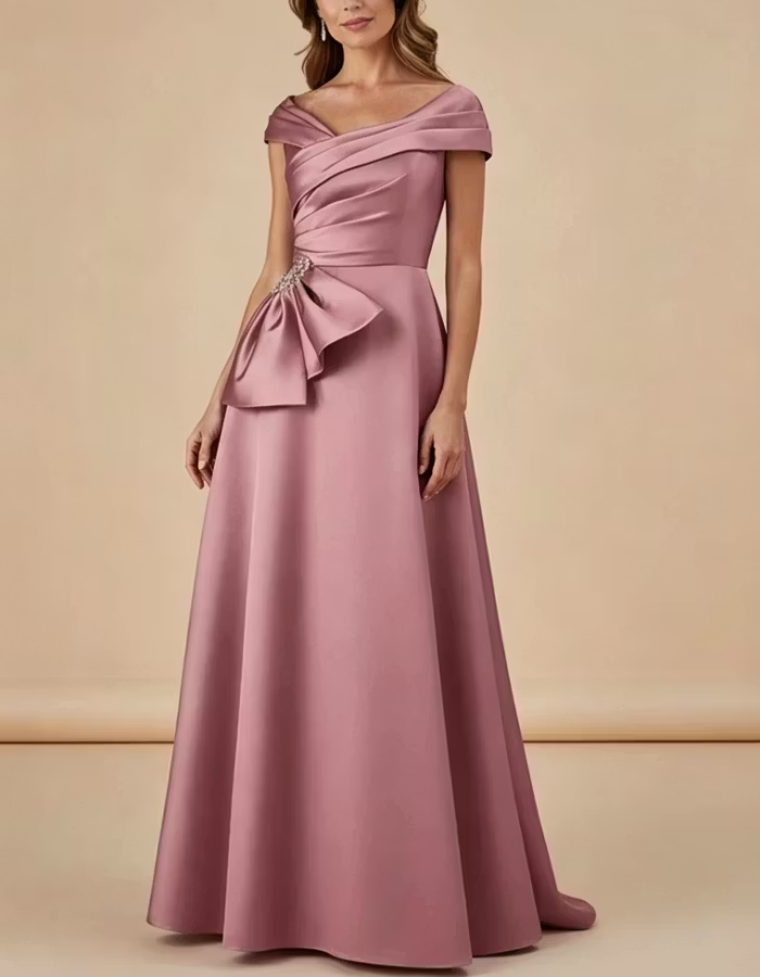 Off-the-shoulder Draped Satin Maxi Dress