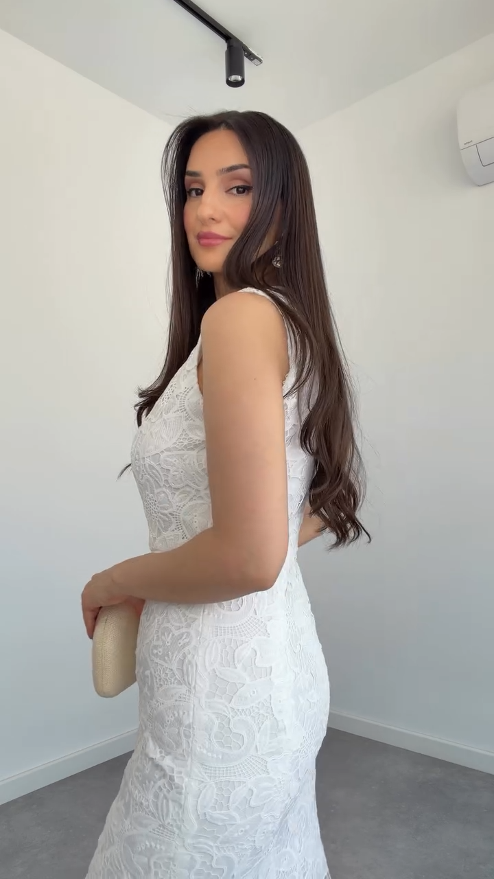 White Lace Dress With Ruffled Hem