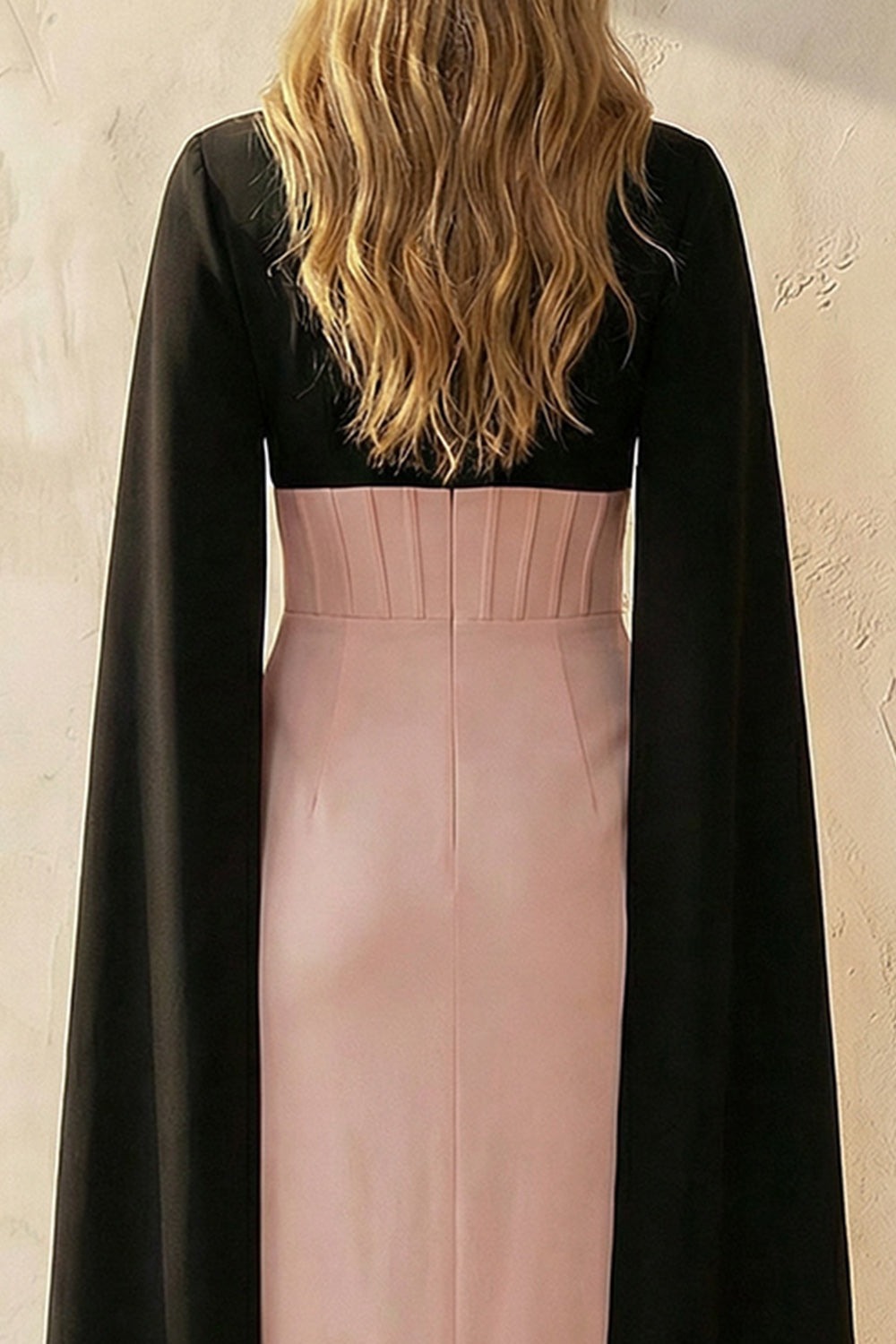 Black and Pink V-Neck Sheath Long Corset Work Dress with Slit